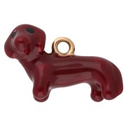 12x17 mm Dachshund Charm with Epoxy Resin - Gold-Plated 316 Stainless Steel - Brown x1