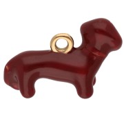 12x17 mm Dachshund Charm with Epoxy Resin - Gold-Plated 316 Stainless Steel - Brown x1