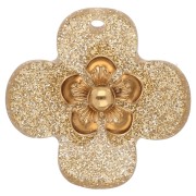 Gold - 26 mm Acrylic Flower Pendants - Gold-Plated Stainless Steel - Glitter Gold x2 26 mm Acrylic Flower Pendants - Gold-Plated Stainless Steel - Glitter Gold x2