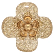 26 mm Acrylic Flower Pendants - Gold-Plated Stainless Steel - Glitter Gold x2