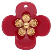 26 mm Acrylic Flower Pendants - Gold-Plated Stainless Steel - Red x2