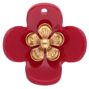 26 mm Acrylic Flower Pendants - Gold-Plated Stainless Steel - Red x2