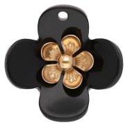 26 mm Acrylic Flower Pendants - Gold-Plated Stainless Steel - Black (2-Pack)