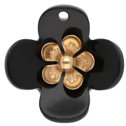 26 mm Acrylic Flower Pendants - Gold-Plated Stainless Steel - Black (2-Pack)