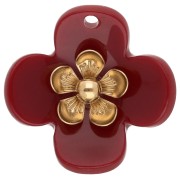 Burgundy - 26 mm Acrylic Flower Pendants - Gold-Plated Stainless Steel - Burgundy x2 26 mm Acrylic Flower Pendants - Gold-Plated Stainless Steel - Burgundy x2