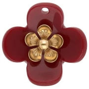 26 mm Acrylic Flower Pendants - Gold-Plated Stainless Steel - Burgundy x2
