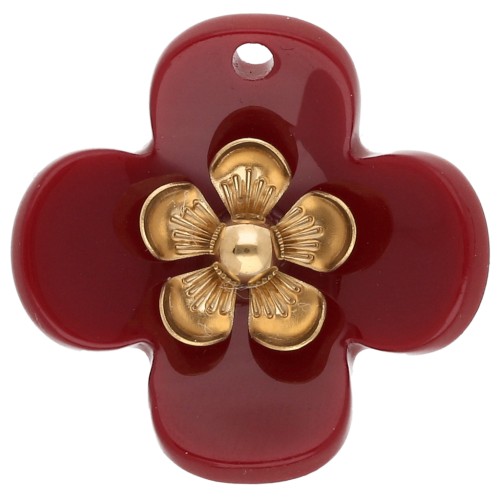 26 mm Acrylic Flower Pendants - Gold-Plated Stainless Steel - Burgundy x2