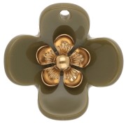 26 mm Acrylic Flower Pendants - Gold-Plated Stainless Steel - Khaki x2