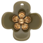 26 mm Acrylic Flower Pendants - Gold-Plated Stainless Steel - Khaki x2