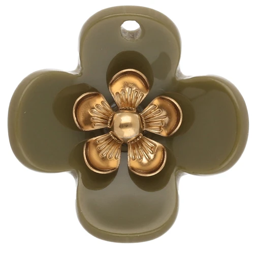 26 mm Acrylic Flower Pendants - Gold-Plated Stainless Steel - Khaki x2