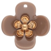 Taupe Color - 26 mm Acrylic Flower Pendants - Gold-Plated Stainless Steel - Taupe (2) 26 mm Acrylic Flower Pendants - Gold-Plated Stainless Steel - Taupe (2)