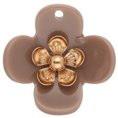 26 mm Acrylic Flower Pendants - Gold-Plated Stainless Steel - Taupe (2)