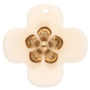 26 mm Acrylic Flower Pendants - Gold-Plated Stainless Steel - Ivory (2-Pack)
