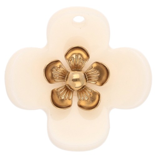 26 mm Acrylic Flower Pendants - Gold-Plated Stainless Steel - Ivory (2-Pack)