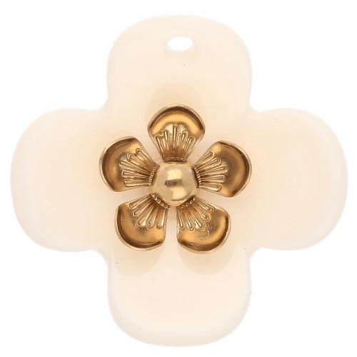 26 mm Acrylic Flower Pendants - Gold-Plated Stainless Steel - Ivory x2