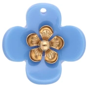 26 mm Acrylic Flower Pendants - Gold-Plated Stainless Steel - Sky Blue (2-Pack)