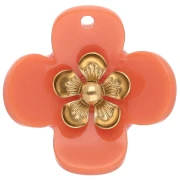 26 mm Acrylic Flower Pendants - Gold-Plated Stainless Steel - Orange (2-Pack)