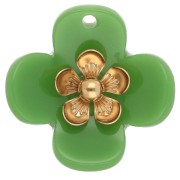 Green - 26 mm Acrylic Flower Pendants - Gold-Plated Stainless Steel - Green (2) 26 mm Acrylic Flower Pendants - Gold-Plated Stainless Steel - Green (2)