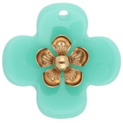 Turquoise - 26 mm Acrylic Flower Pendants - Gold-Plated Stainless Steel - Turquoise (2) 26 mm Acrylic Flower Pendants - Gold-Plated Stainless Steel - Turquoise (2)