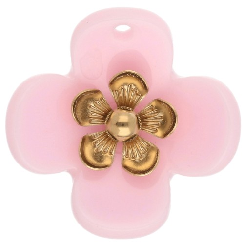 26 mm Acrylic Flower Pendants - Gold-Plated Stainless Steel - Light Pink (2)