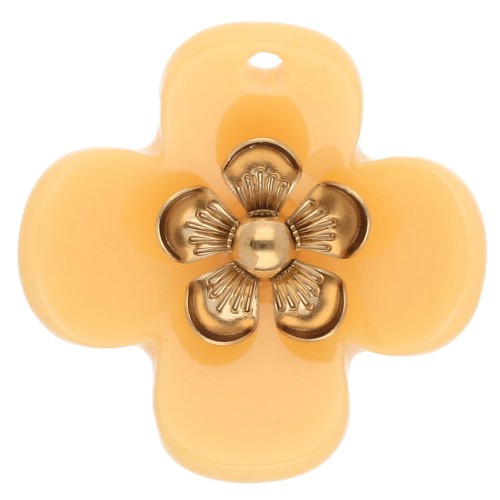 26 mm Acrylic Flower Pendants - Gold-Plated Stainless Steel - Saffron x2