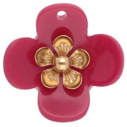 26 mm Acrylic Flower Pendants - Gold-Plated Stainless Steel - Raspberry x2