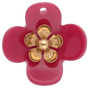 26 mm Acrylic Flower Pendants - Gold-Plated Stainless Steel - Raspberry x2