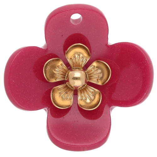 26 mm Acrylic Flower Pendants - Gold-Plated Stainless Steel - Raspberry x2