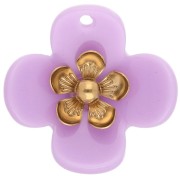 Lilac - 26 mm Acrylic Flower Pendants - Gold-Plated Stainless Steel - Lilac x2 26 mm Acrylic Flower Pendants - Gold-Plated Stainless Steel - Lilac x2