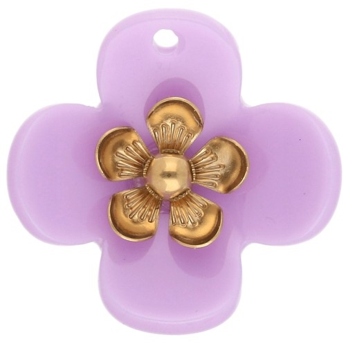 26 mm Acrylic Flower Pendants - Gold-Plated Stainless Steel - Lilac x2