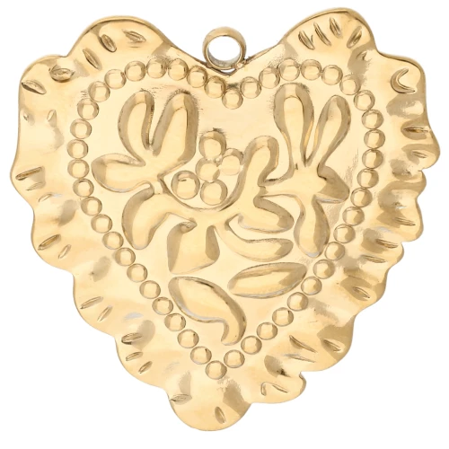 Heart-shaped pendant, 40x38 mm, embossed metal effect - 304 stainless steel x1