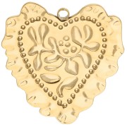 Heart-shaped pendant, 40x38 mm, embossed metal effect - 304 stainless steel x1