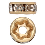 8 mm Rhinestone Rondelle Bead - Gold-Plated 304 Stainless Steel - Crystal x1