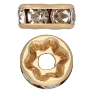 8 mm Rhinestone Rondelle Bead - Gold-Plated 304 Stainless Steel - Crystal x1