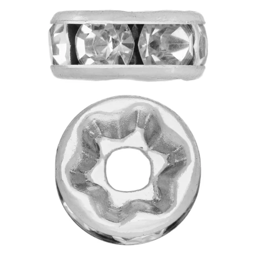 8 mm Rhinestone Rondelle bead - 304 Stainless Steel - Crystal x1