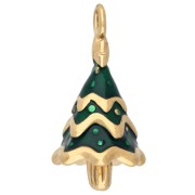 22x11 mm Christmas Tree Pendant with Epoxy Resin - Gold-Plated 304 Stainless Steel - Green x1