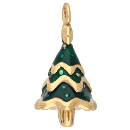 22x11 mm Christmas Tree Pendant with Epoxy Resin - Gold-Plated 304 Stainless Steel - Green x1