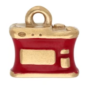 9.5 mm Camera Charm with Epoxy Resin - Gold-Plated 304 Stainless Steel - Red x1