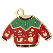 13x17 mm Christmas Sweater Charm with Epoxy Resin - Gold-Plated 304 Stainless Steel - Red - Green x1|raw }}