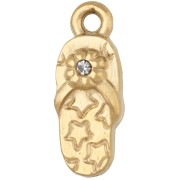 16x6 mm Flip-Flop Charm with Rhinestones - Gold-Plated 304 Stainless Steel - Crystal x1