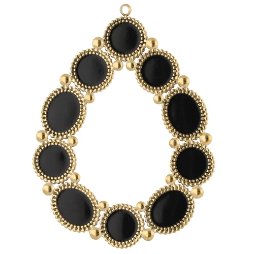 Teardrop-shaped pendant, 48.5 x 37 mm, with epoxy resin - Gold-plated 304 stainless steel - Black x1