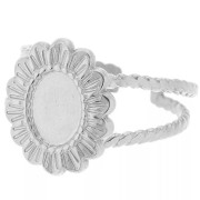 Adjustable braided-style flower ring, sizes T52–T58, 8x6mm cabochon - 304 stainless steel x1