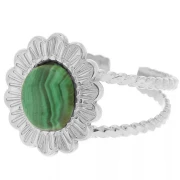 Adjustable braided-style flower ring, sizes T52–T58, 8x6mm cabochon - 304 stainless steel x1