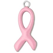 Awareness Ribbon Charm, 14x6 mm, Epoxy Resin - 316L Stainless Steel - Light Pink x1