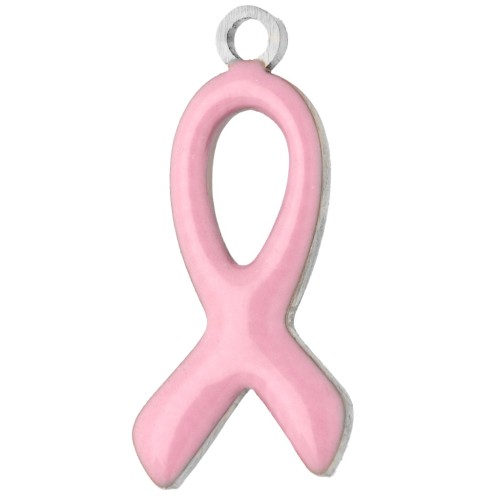 Awareness Ribbon Charm, 14x6 mm, Epoxy Resin - 316L Stainless Steel - Light Pink x1