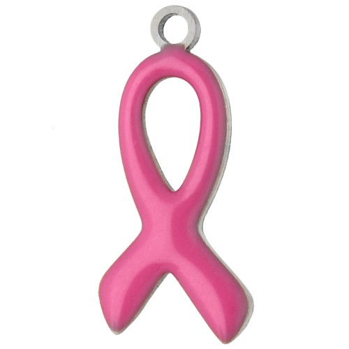 Awareness Ribbon Charm, 14x6 mm, Epoxy - 316L Stainless Steel - Fuchsia x1