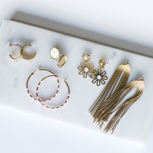 Gift - Gold-Plated Stainless Steel Earrings - Random Shape and Size (Set of 2)