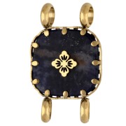 15 mm Square Spacer with Floral Design - Gold-Plated 304 Stainless Steel - Dyed Lapis Lazuli