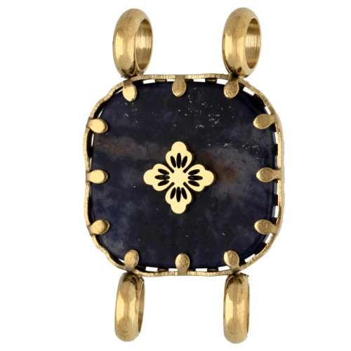 15 mm Square Spacer with Floral Design - Gold-Plated 304 Stainless Steel - Dyed Lapis Lazuli