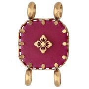 Pink Chalcedony - 15 mm Square Spacer with Floral Design, 304 Stainless Steel, Gold-Plated - Tinted Pink Chalcedony 15 mm Square Spacer with Floral Design, 304 Stainless Steel, Gold-Plated - Tinted Pink Chalcedony